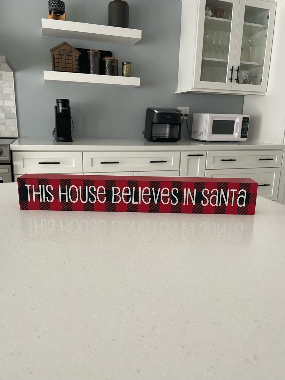 North Pole Trading Co This House Believes in Santa Buffalo Plaid Christmas Sign